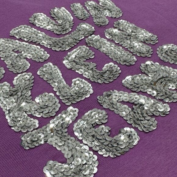 Woman's Calvin Klein Jeans Pink Purple Magenta Beaded Silver Logo Sweatshirt XL - Picture 4 of 7